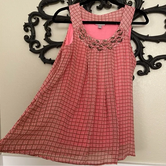 Roz & Ali Top Sleeveless Geometric Print Embellished Neckline Size M - Picture 3 of 14